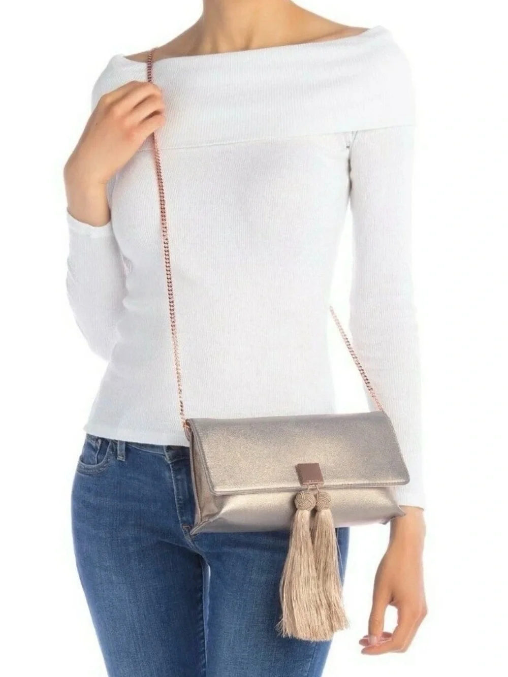 Ted Baker - KATHIE- Satin Brocade Tassel Clutch - Rose Gold -MSRP - $129